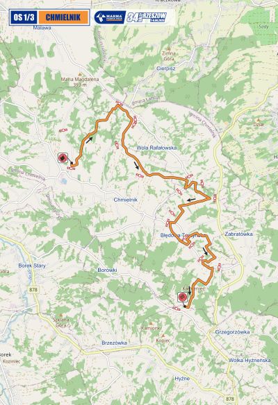 zdjecie trasy rajdu na odcinku w miejscowości Chmielnik